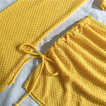 Beige Mesh Halter String Triangle Micro Thong Bikinis Sets 4 Pieces Long Sleeve Cover Ups Sexy Swimsuit Women Holiday Swimwear