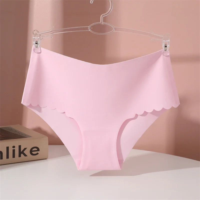 Seamless Women Briefs S-XXL Wave Edge V-shaped Underwear Panties Ice Silk Underwear For Women Low Waist Briefs One Piece Panty