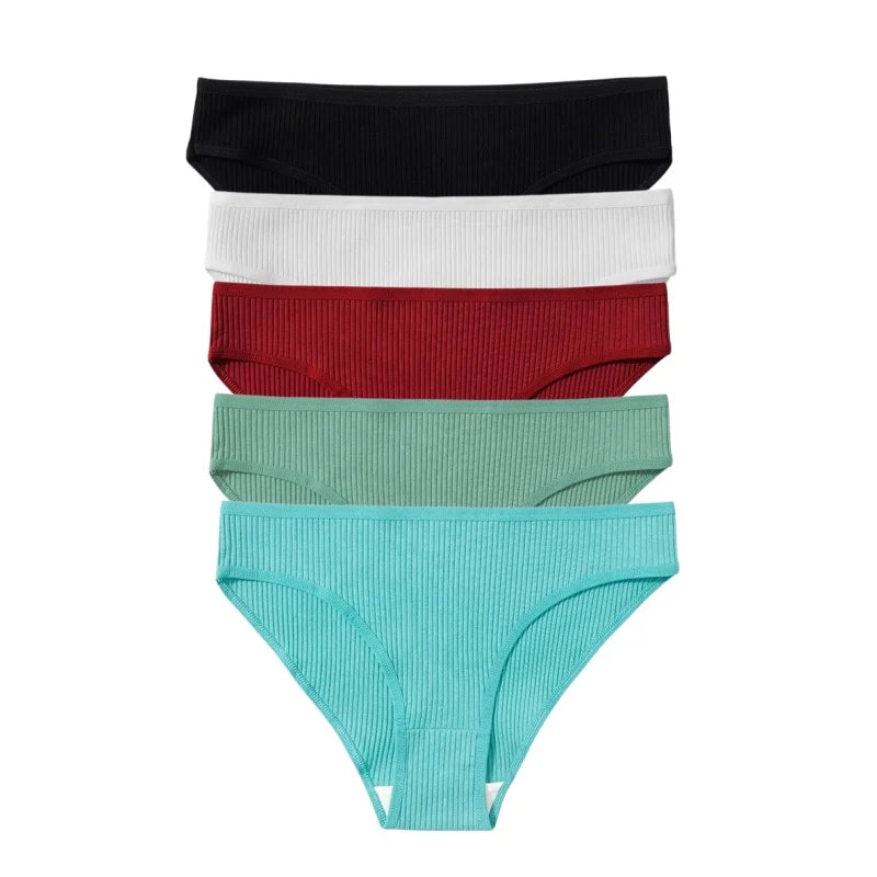 5Pcs/Set Women Cotton Panties Solid Color Low Rise Briefs Female Underpants Comfort Soft Stretch Panty Sexy Lingerie S-XXL