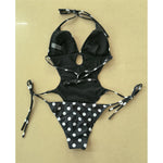 S - XL Polka Dots Halter High Leg Cut One Piece Swimsuit Women Swimwear Female Backless Monokini Bather Bathing Suit Swim V7539