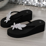 Shiny Sequins Decor Wedge Flip Flops for Women Luxury Open Toe High Heel Sandal Woman 2025 Vacation Beach Non Slip Slides Female