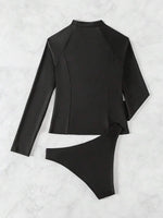2026 Long Sleeves Slim Swimsuit Women 2 Pieces Solid Swimwear Female Rush Guard Bathing Swimming Swim Surf Suit Beachwear XXL