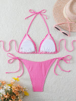 Halter Triangle String Bikinis 2026 Women Sexy Striped Swimsuit RuffleSwimwear Female Bathers Bathing Swimming Swim Suit