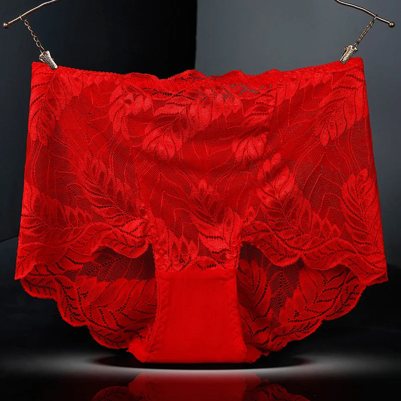 L-4XL Plus Size Women High Waist Panties Sexy Hollow Lace Flowers Embroidery Panty Lingerie Summer Breathable Butt Lifter Briefs