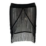 Women's Black Mesh Fringe Sarong Skirts Asymmetric Triangle Cut Swimwear Cover Up Sheer Ruched Tassel Hem Wrap Flowy Beach Skirt