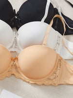 3PCS Removable Straps Women Bras Floral Lace Spliced Push Up Bra Thin Demi Cup Solid Invisible Underwear