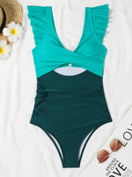 2026 Hollow Out Cross Ztvitality Swimsuit One Piece Solid Ruffle Swimwear Women Bathing Swimming Swim Suit Female Beach Wear