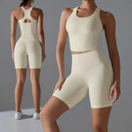 Yoga Set 2PCS Sports Suit seamless sports vest Women Nude tight-fitting Gym running Shorts Fitness Tracksuit Workout Sportswear