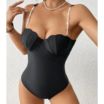 Push Up One Piece Swimsuit Female 2026 Swimwear Women Scallop Bathing Suits Summer Beach Wear Pearl Monokini Swimming Suit Black