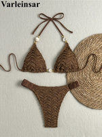 2026 Wrinkled Crinkled Halter Bikini Women Swimwear Female Swimsuit Two-pieces Bikini set Padded Bather Bathing Suit Swim V8135