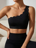 Summer Solid Color One Shoulder Wireless Women's Bra Bralette Scallop Push up Bra Comfort Unpadded Bras