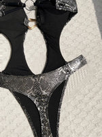 S - XL Snake Skin Deep V Neck High Cut Out One Piece Swimsuit Women Swimwear Female Monokini Backless Bathing Suit Swim Bodysuit