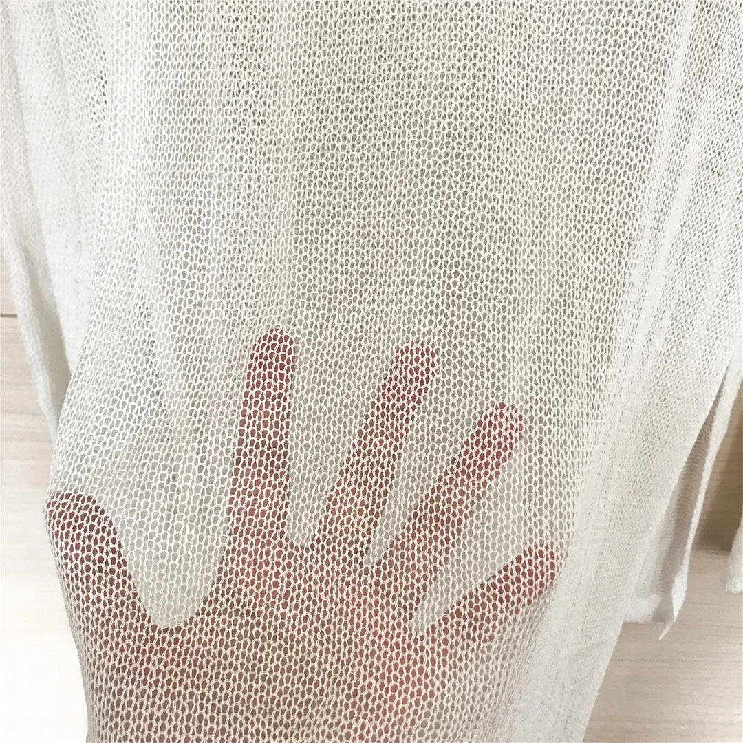 Sexy Long Sleeve See Through TopMesh Sheer Tunic Beach Cover Up Cover-ups Beach Dress Beach Wear Beachwear Female Women V3557