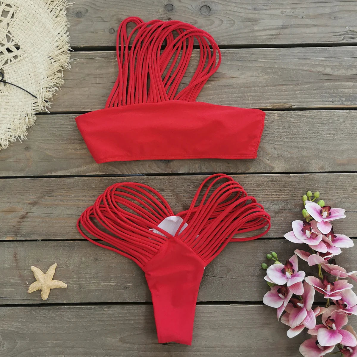 New Bandage Stripes Brazilian Bikini Swimwear Women's Swimsuit Two Piece Set Female Sexy Lace up Mujer Beachwear Summer