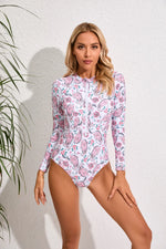 2024 Sexy Zipper Long Sleeve Women One Piece Swimsuit Floral Monokini Swim Wear Surfing Bathing Suit Swimwear Female Clothes