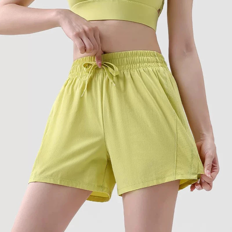 Women's Loose Fitting Anti-Glare Yoga Shorts Two-Piece Set Speed Drying Fitness Pilates Running Training Short