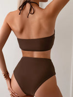 2026 Halter Wrinkled High Neck Female Swimsuit High Waist Bikini Women Swimwear Two-pieces Bikini set Bather Bathing Suit Swim