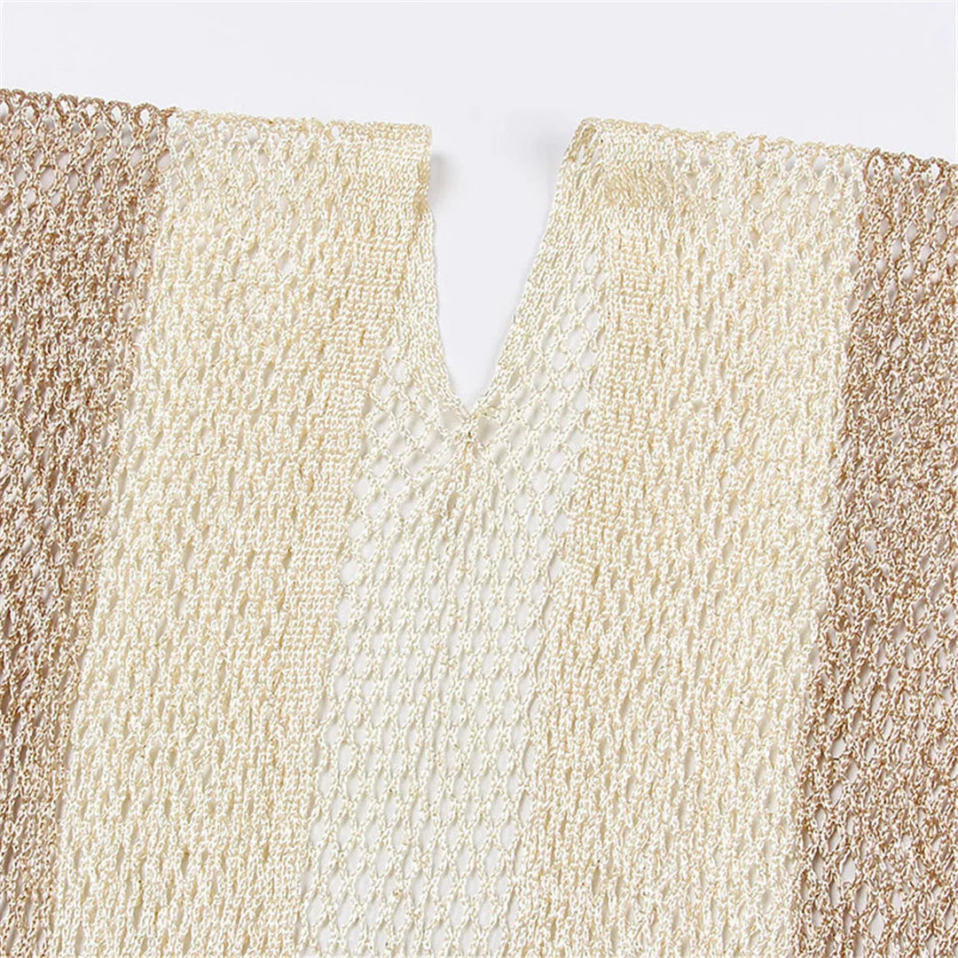 Sexy With Belt Fringe Tassel Crochet Knitted Tunic Beach Cover Up Cover-ups Beach Dress Beach Wear Beachwear Female Women V4649