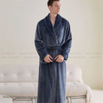Couple Plus Size Winter Bathrobe Thick Coral Fleece Long Robe Soft Flannel Kimono Gown Loose Home Sleepwear Loungewear