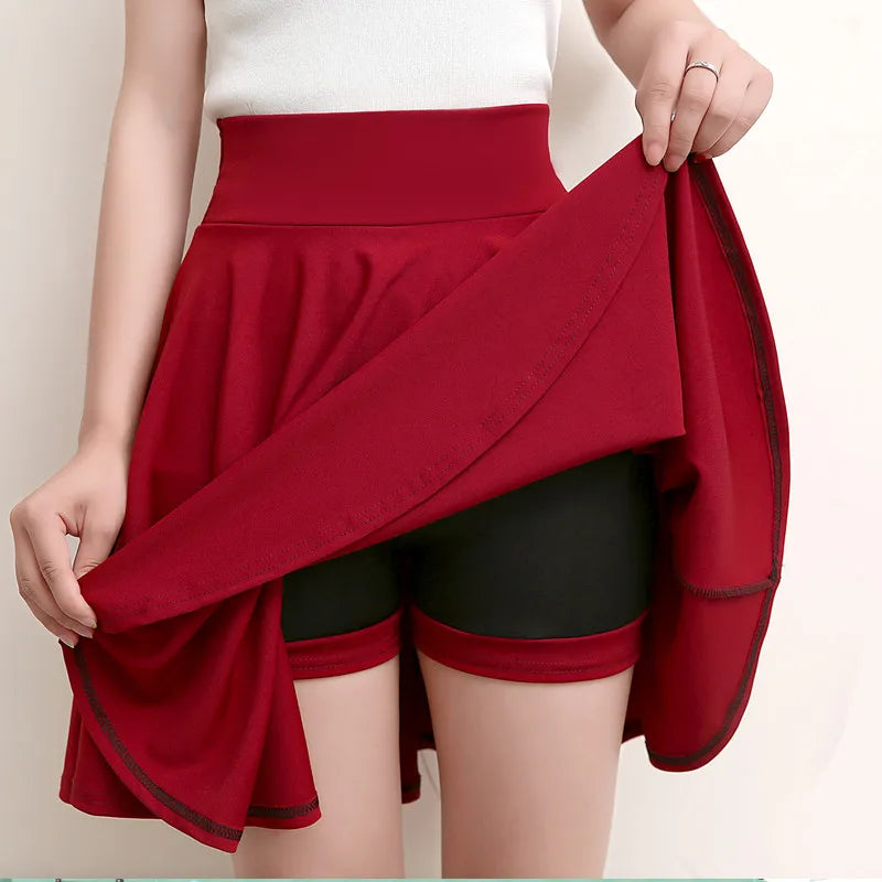 Women Flared Skirts Summer Basic Skirt Fashion Dancer Uniform Versatile Black Safety Pants Skirt Elastic Pleated Skirt Long 45CM