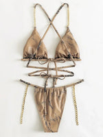 Snake Skin Wrap Around Metal Chains Halter Bikini Women Swimwear Female Swimsuit Two-pieces Bikini set Micro Bathing Suit Swim