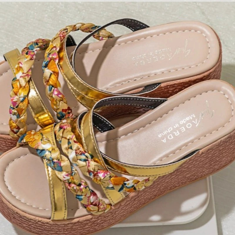 Summer High Heels Large Size Sandals For Women Strap Sloping Heel Thick Soled Roman Sandals
