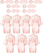 21 Pcs Women Birthday Party Robe Set Queen Squad Kimono Satin Bathrobes with Eye Mask and Scrunchie for Birthday