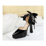 BIGTREE Pumps 2026 Summer New Hot Sale European Style Patent Leather Pointed Toe Buckle Platform High Heel Bow Shoes Women Shoes