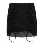 Mesh Sheer Beach Cover Up Skirt Women Ruffle Ruched Swim Skirt With Drawstring Bathing Suit Bikini Beach Dress Sarong Beachwear