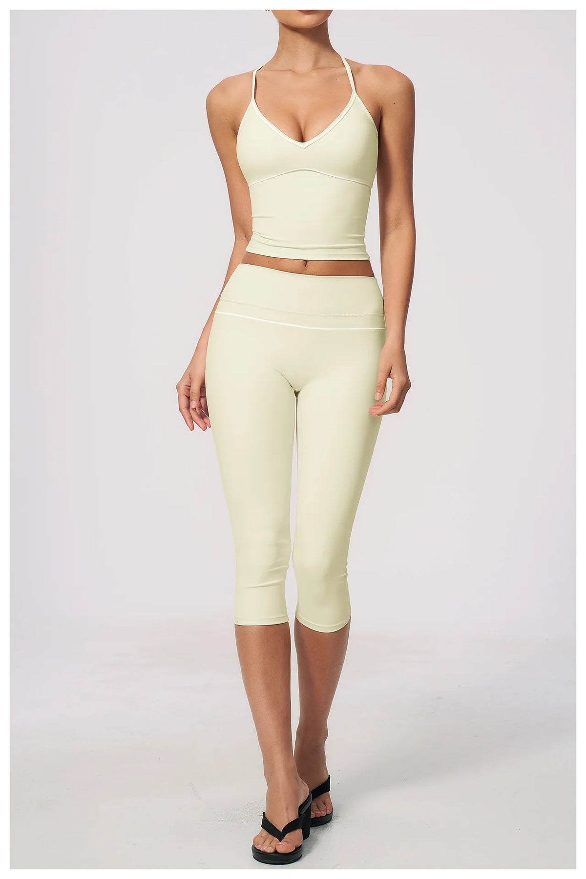 Summer Color Blocking Yoga Suit Women Tracksuit Hanging Neck V Neck Slim Sports Vest Tight Hip Lifting Capri Pants Fitness Sets