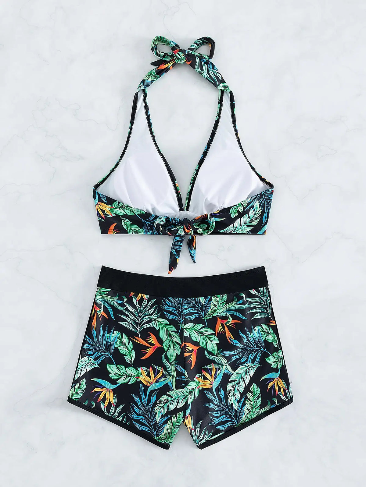 2026 Halter Bikini Set Short Swimsuit Women High Waist Swimwear Female Printed Bathers Swimming Bathing Swim Suit Beachwear