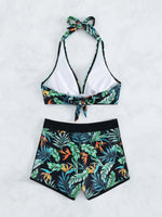 2026 Halter Bikini Set Short Swimsuit Women High Waist Swimwear Female Printed Bathers Swimming Bathing Swim Suit Beachwear