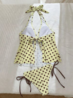 Sexy Yellow Polka Dot Print Bikini Set Swimwear Women Front Tie Push Up Padded Tank Top Drawstring Side High Waist Swimsuit 2026