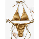 Sexy Satin Halter Brazilian Padded Bikini Female Swimsuit Women Swimwear Two-Pieces Bikini Set Bather Bathing Suit Swim V4966S
