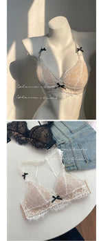 Elegant French Halter Neck Bra Set, Lace Wireless Bralette for Small Bust, Push Up Sensual Underwear Bralette & Panty MOYISU Bra