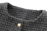 Foridol Tweed Knitted Dark Grey Blazer Coat Women Autumn Winter Gingham Short Coat Office Lady Vintage Buttons Veste