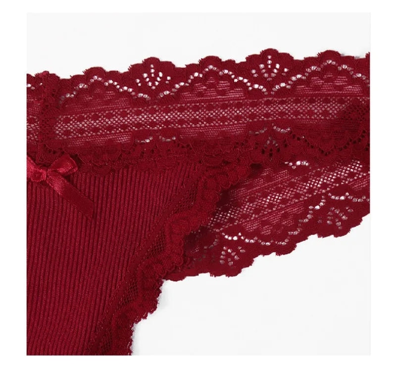 1pcs Low Waist Sexy Lace Elegant Lady Thongs Underwear Solid Breathable Sexy Lingerie Floral Female Panties Bow Women's G-string