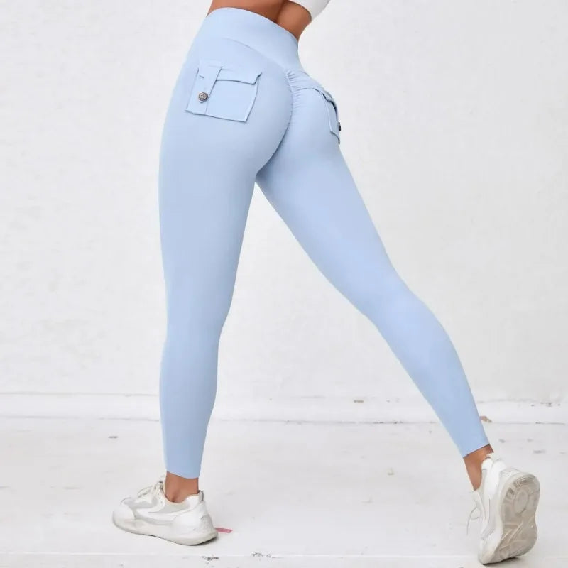 Women's Seamless Yoga Leggings Pants Sports Fitness Peach Hip-lifting Workwear Pocket Tight Trousers Workout Gym Leggings