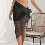 Hollow Long Sarongs Swimsuit Coverups for Women Beach Bikini Wrap Sheer Long Skirt Tassels Chiffon Scarf Cover Ups for Swimwear