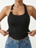 Summer Women's Halter Neck Tank Top Sleeveless Padded Crop Top Casual Vest Slim Fit Camisole for Daily Wear
