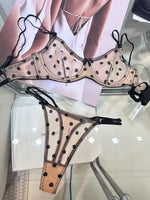 Elegant French Lingerie Set Sexy Lace Dotted Mesh Bra, Ultra Thin Large Bust Minimizer Push Up Anti Sagging Comfort MOYISU 32-38