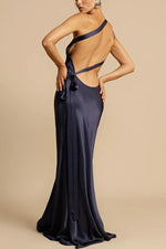 Spring Summer Slim Off Shoulder Evening Dresses Women Solid Color Slant Collar Backless Package Hip Bodycon Party Dress Female