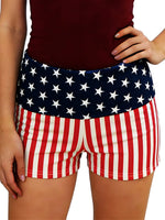 Women’s Streetwear Shorts Patriotic Shorts Casual Fold-Over Waist Stars and Stripes Print Slim Fit Shorts