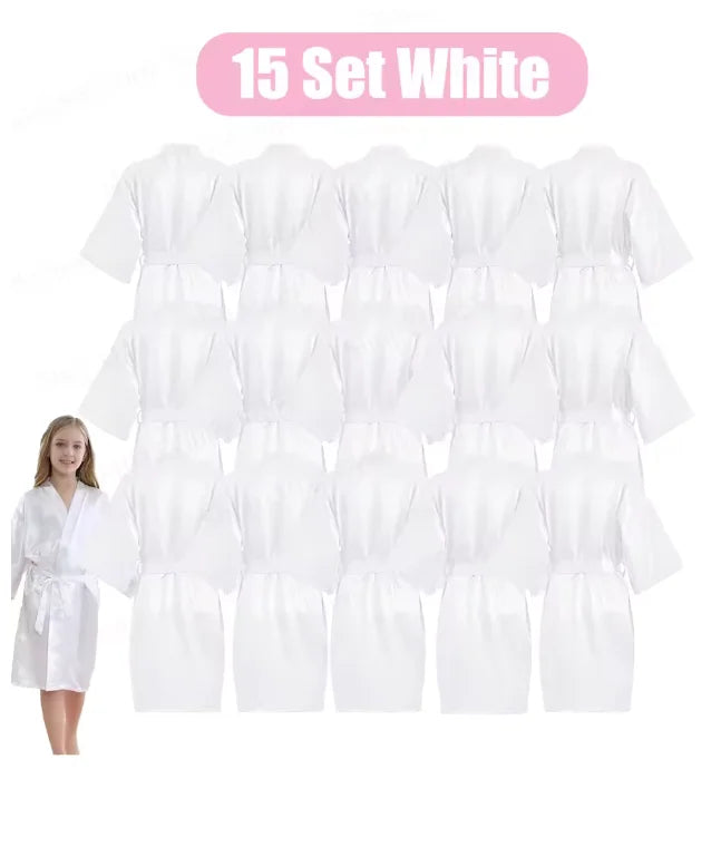 6-15Pcs Multicolors Spa Robes for Girls Spa Birthday Kimono for Girls Soft Silk Satin Slumber Sleepover Pyjama Party Supplies