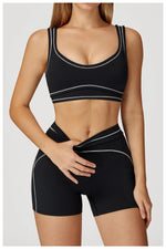 Quick Dry High Waist Yoga Shorts Contrast Color Blocking Splicing Training Sports Pants Push Up Hip Lifting Fitness Yoga Shorts