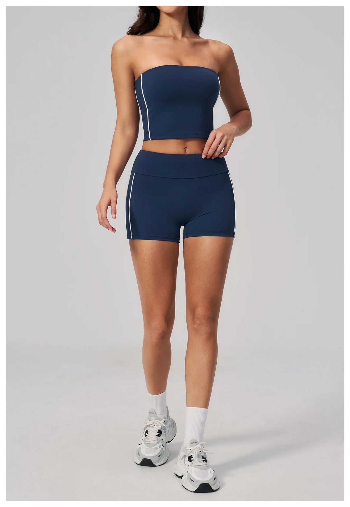 Summer Tight Yoga Suit Women Color Contrast Strapless Slim Sports Tank Top Shorts Fitness Suit Gym Running Workout Tracksuit