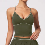 Summer Back I Shaped Sports Bra Sexy Deep V Neck Contrast Color Slimming Yoga Tank Top Outdoor Workout Fitness Gym Running Vest