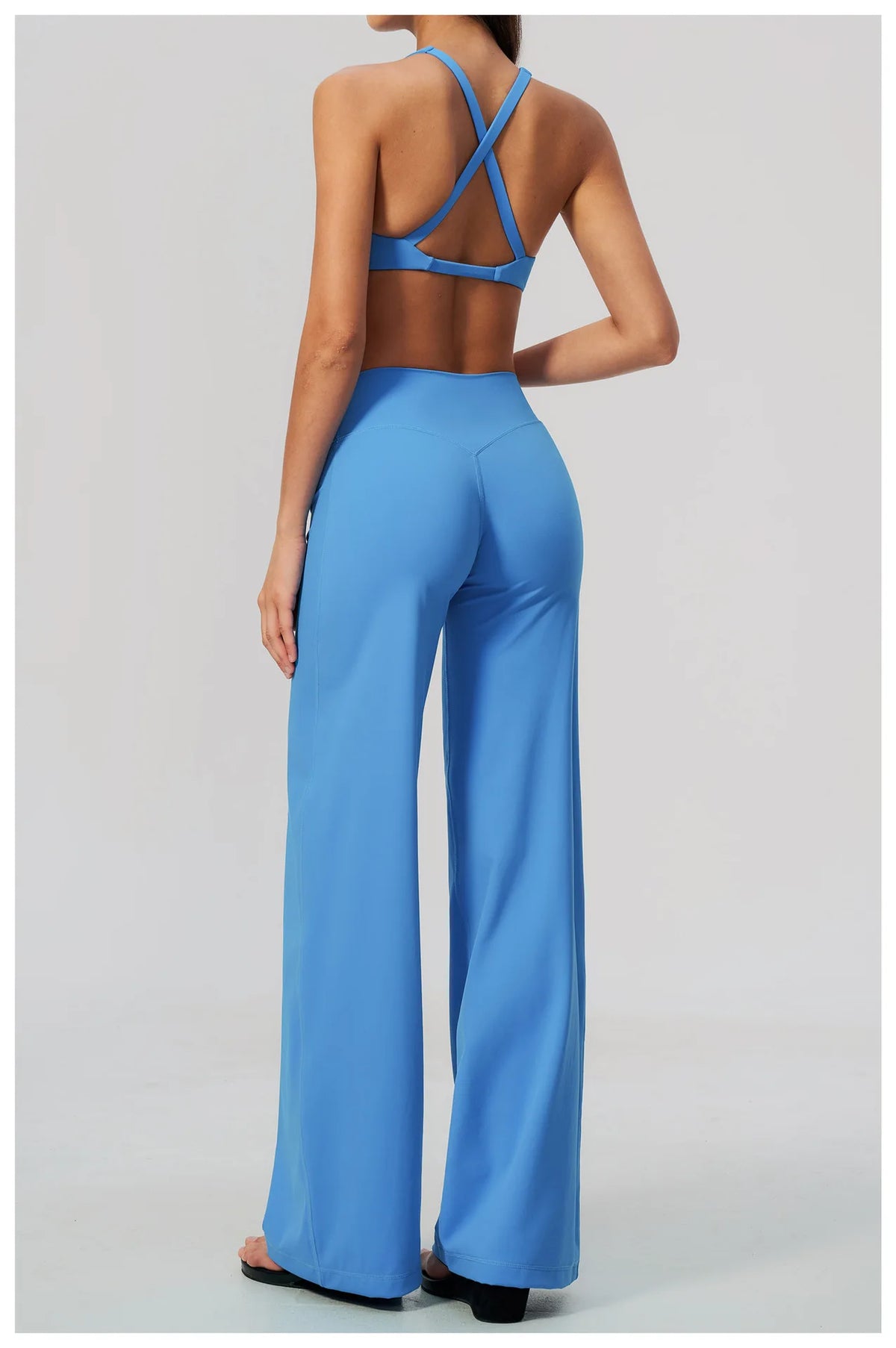 Summer 2 Piece Yoga Sets Women Tight Back Cross Sports Bra High Waist Peach Hip Wide Leg Pants Gym Running Fitness Workout Suits