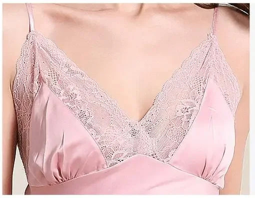 Women's Nightdress Lace Satin Nightgowns Sexy Lingerie Long Chemise Sleepwear