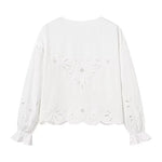 Foridol Heart Embroidery White Cotton Women Blouse Bowknot Spring Summer Lantern Sleeve Casual Shirt V Neck Loose Chic Blusa